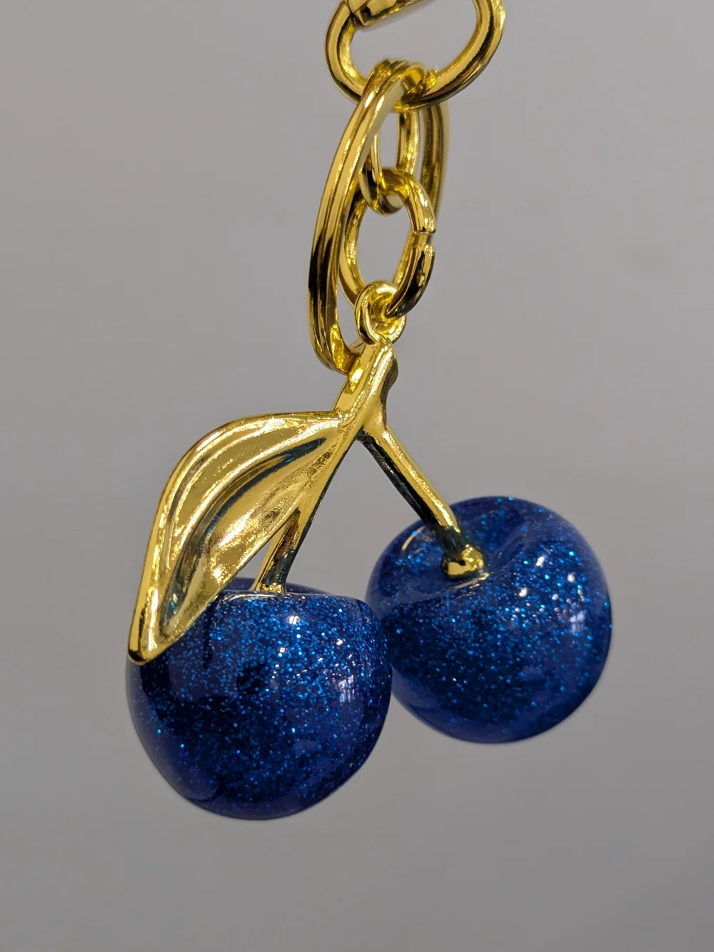Blue Glitter Cherry Charm Keychain NWOT (Small)
